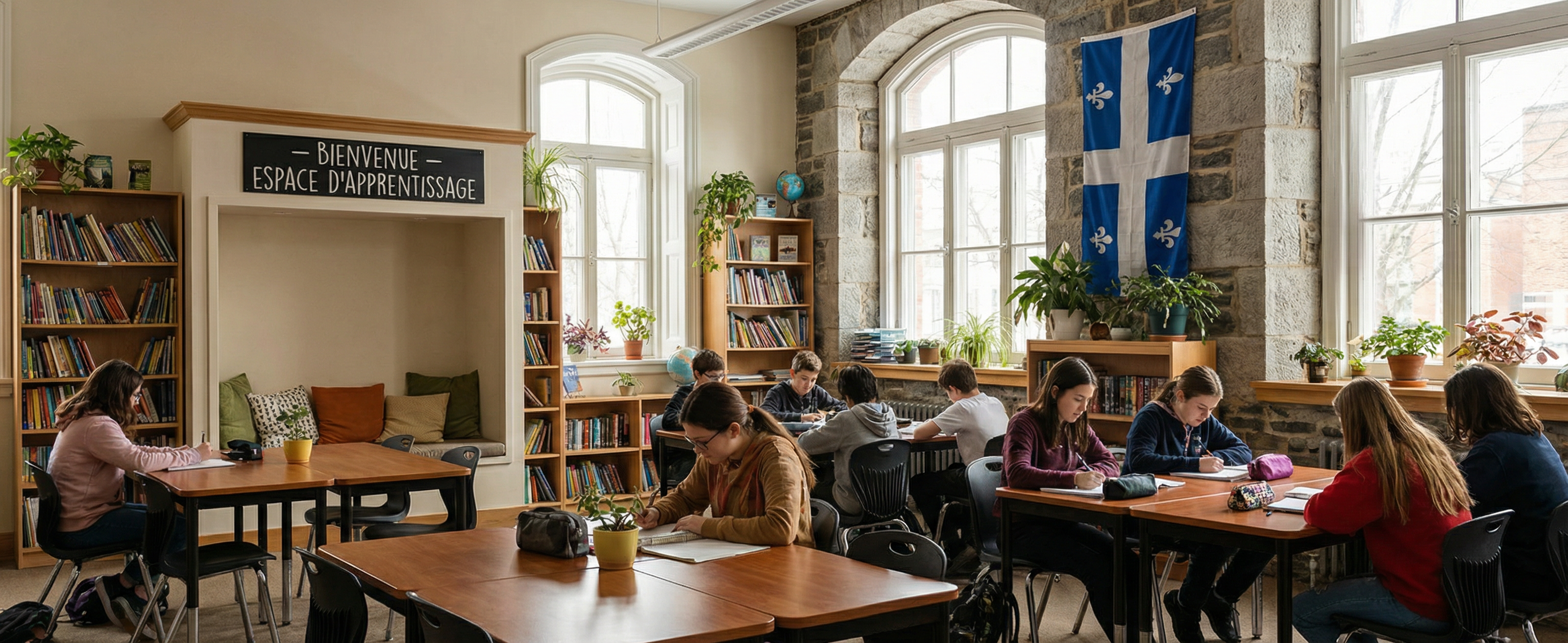 Intérieur d'un espace d'apprentissage chaleureux à l'École Saint-Paul